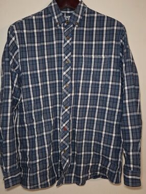 Katin Men's Button Down Shirt Large Navy Blue Plaid Light Flannel 100% Cotton